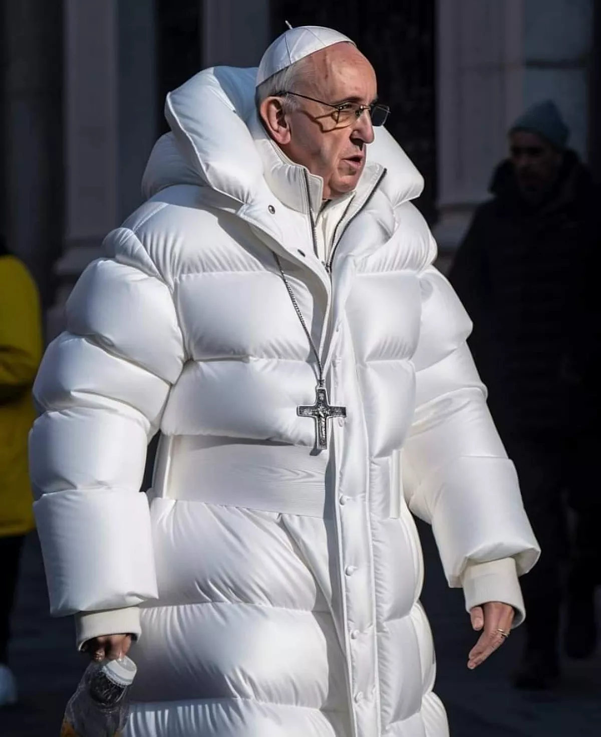 Deepfake afbeelding van Paus Franciscus in winterjas gemaakt met behulp van Midjourney
