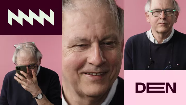 Collage met drie foto's van slechtziende cultuurliefhebber Guus en het DEN logo.